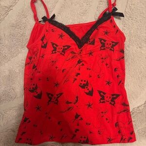 Sourpuss Red Camisole with Black Gothic Print